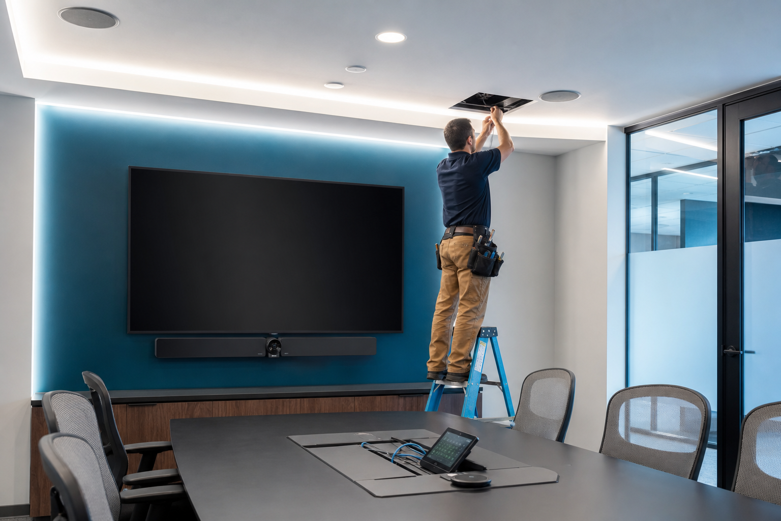 Audio video installation in a modern commercial conference room