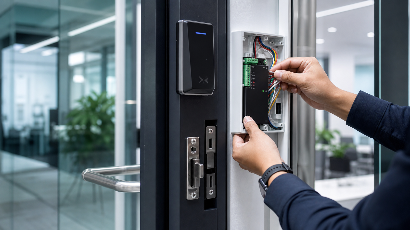 Commercial access control installation and low-voltage door hardware support